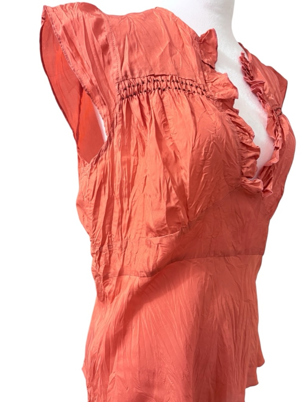 NWT Tristan & Iseut Peach Ruffled Front 100% Silk Romantic Sleeveless Blouse - Picture 6 of 10